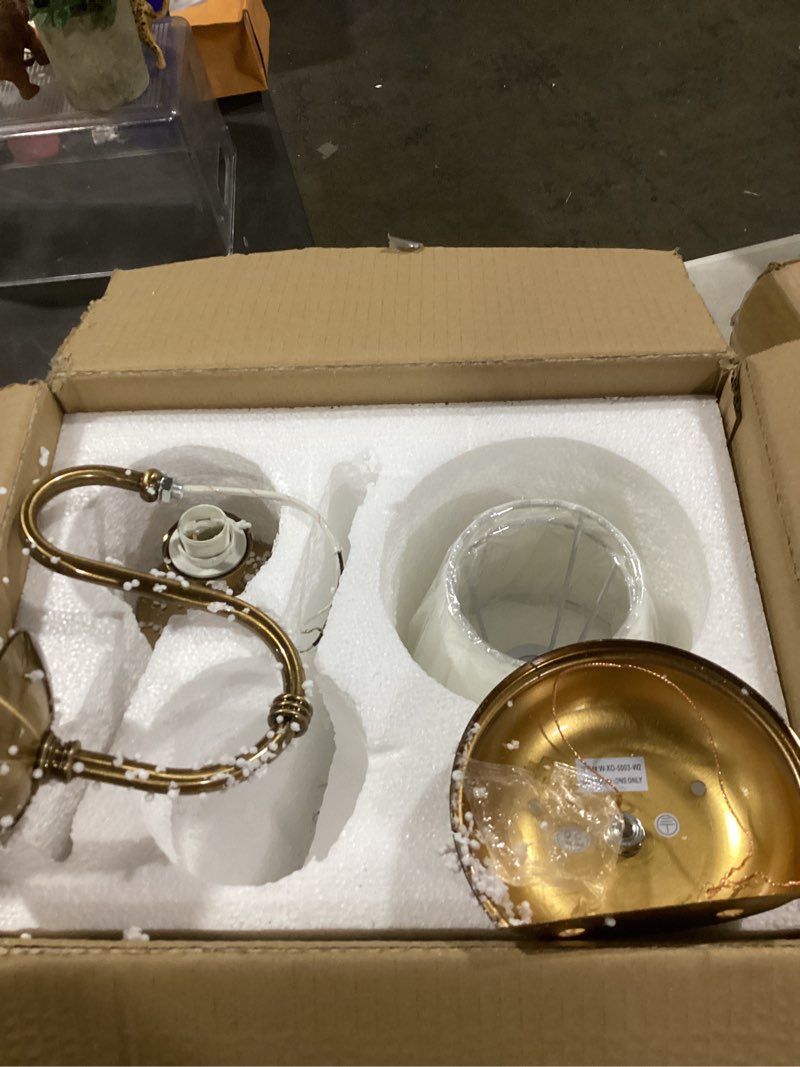 Condition photo showing As Is for aiwen 2-light bedroom wall lamps polished solid brass finish wall lights with white flax fabric shade vintage reading lights wall sconces for bedside hallway e12 gold(large)