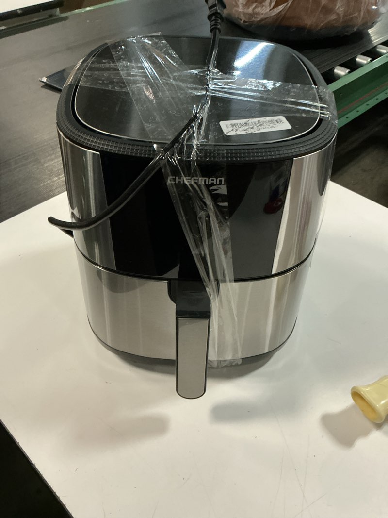 Condition photo showing As Is for chefman air fryer 8 qt | turbofry® 4-in-1 with 450°f hi-fry option for crispier results | bake, dehydrate, frozen | xl nonstick dishwasher-safe basket | stainless steel