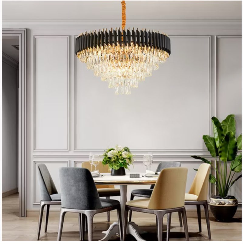 Nordic Modern Lights Crystal Chandelier Round Lampara Drop Mounted Restaurants LED Chandeliers Decoration Decorative Pendant Light Ceiling Hanging Lamps Lamp