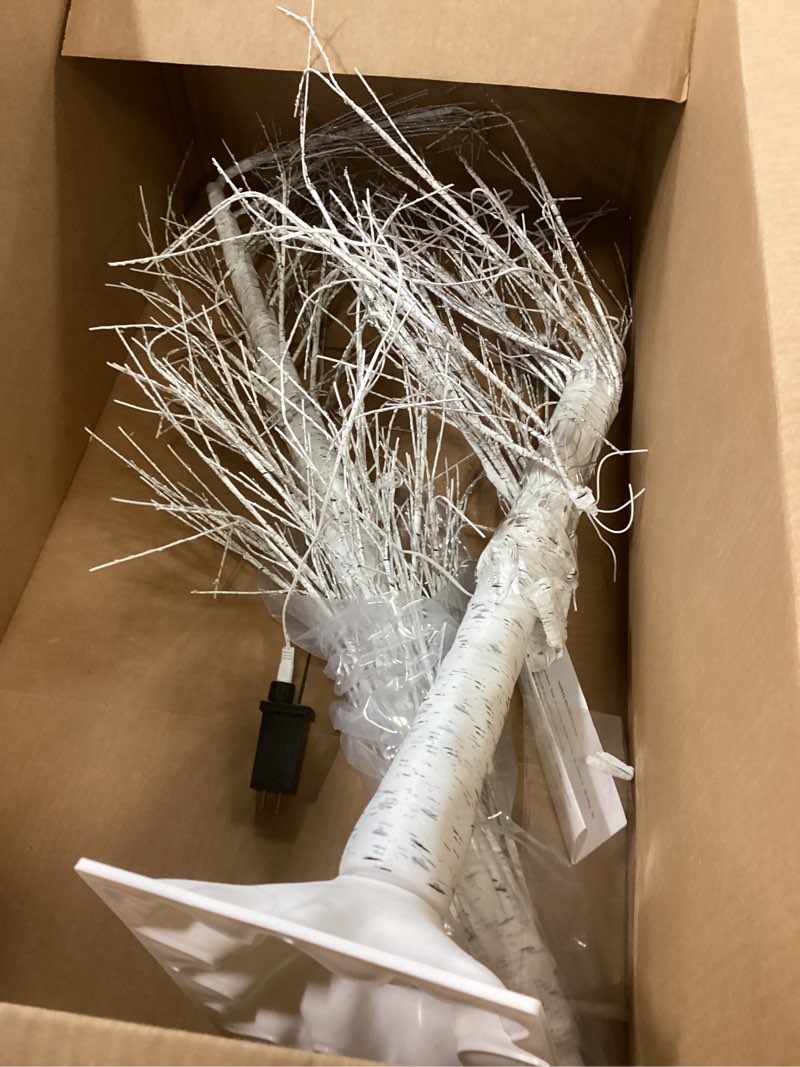 Condition photo showing As Is for 7FT Lighted Birch Tree with 1500 Warm White LEDs, Prelit Christmas Tree with Twinkle Lights, Outdoor Indoor LED Birch Tree with Timer & Brightness Control, Christmas Tree Decor White 7FT-1500Lights