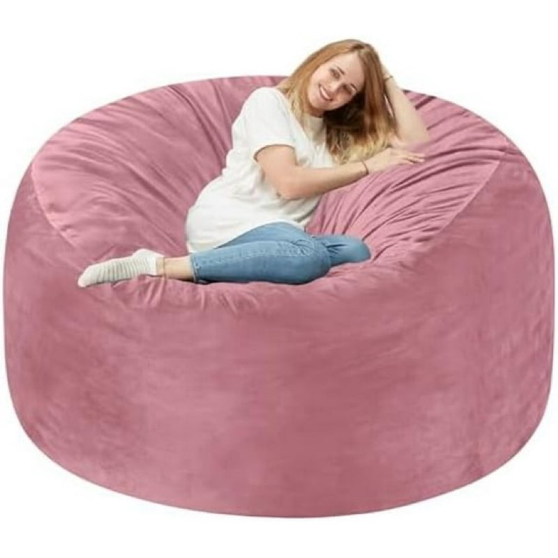 5 FT Bean Bag Chair: 5' Bean Bags with Memory Foam Filled, Large Beanbag Chairs Soft Sofa with Dutch Velvet Cover-Dusty Pink 
