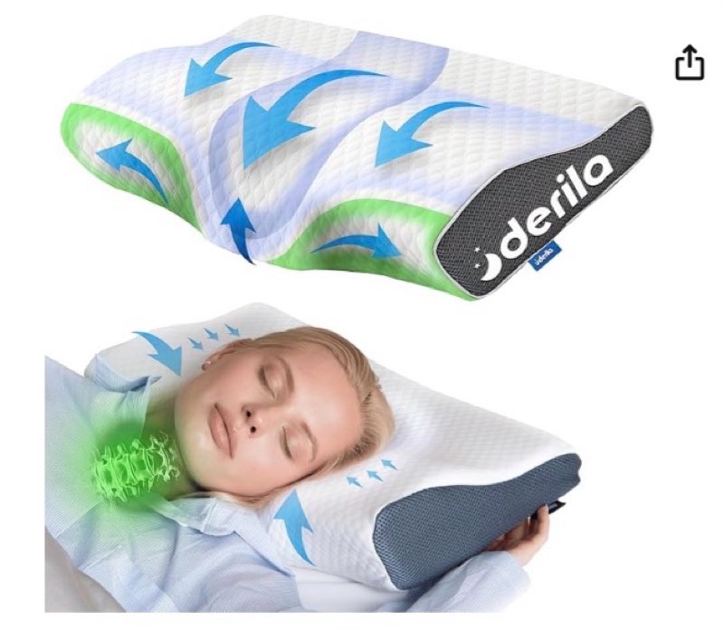 Derila® | Cervical Memory Foam Bed Pillow Standard | Neck, Shoulder Pain Relief | Improves Sleeping