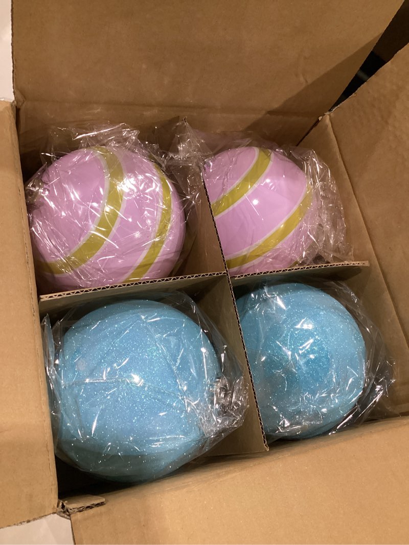 Condition photo showing Good Condition for Deekin 8 Pack Pastel Christmas Large Ball Ornaments 6 Inch Pink Candy Christmas Decor Jumbo Purple Macaron Hanging Glitter Balls Plastic Giant Oversized Ornaments for Indoor Outdoor Party Xmas Tree