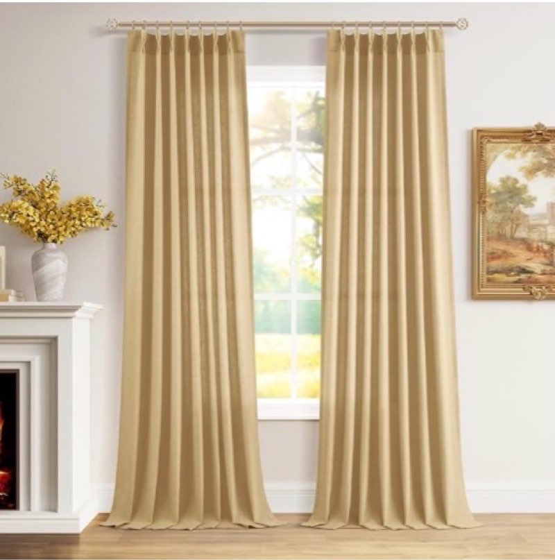 Aersas Gold Pinch Pleated Linen Curtains 96 Inch Length 2 Panels for Living Room Bedroom Semi Sheer 