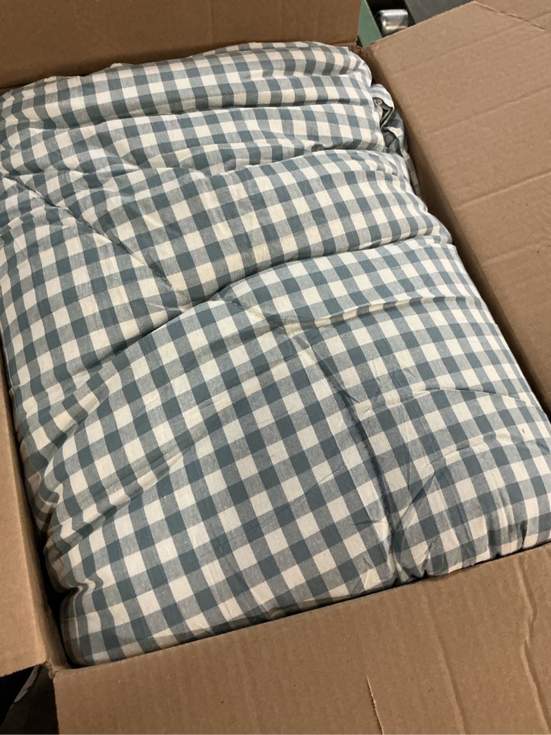 Condition photo showing Good Condition for mixinni blue gingham comforter set queen, plaid comforter set 3 pieces 1 blue grid comfoter with 2 pillow cases for all seasons, soft fluffy modern grid pattern printed bedding-queen size queen 03 - blue gingham