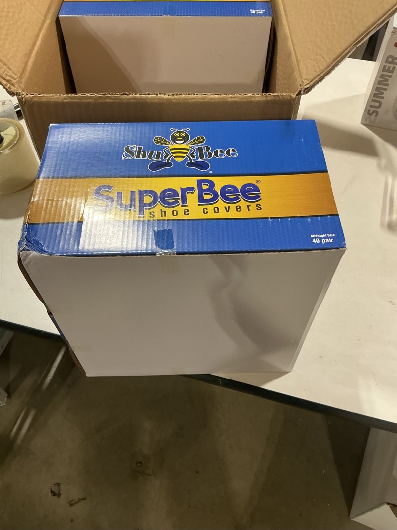 Condition photo showing Good Condition for shubee® superbee® shoe & boot covers, disposable, tough tread® technology, skid-resistant, durable, floor protection–3 boxes 40 pair each
