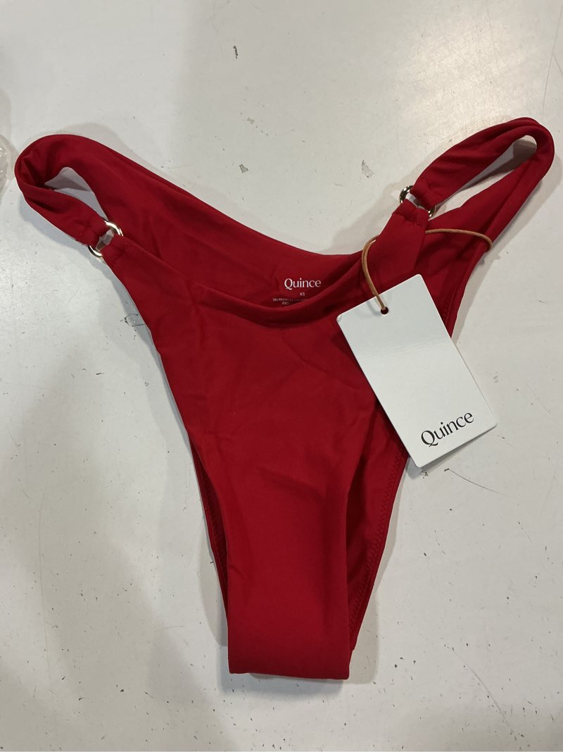 Condition photo showing New/Like New for italian high-leg ring bikini bottom, xs, cherry