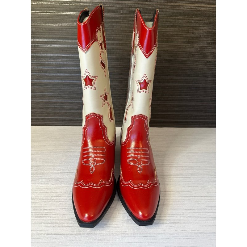 Unionbay Oretta Red Cream Star Cutout Western Cowboy Boots U5ORE60 Womens 10