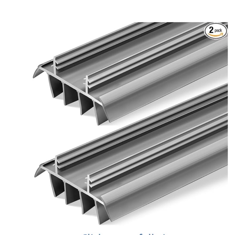 2 Pcs Replacement Door Bottom with Vinyl Fins 1 3/4\" Wide Threshold Seal Bottom of Door Weatherstrip Kerf Weather Stripping for 7/8\" Between Barbs (36inch,Gray) 36inch Gray  2