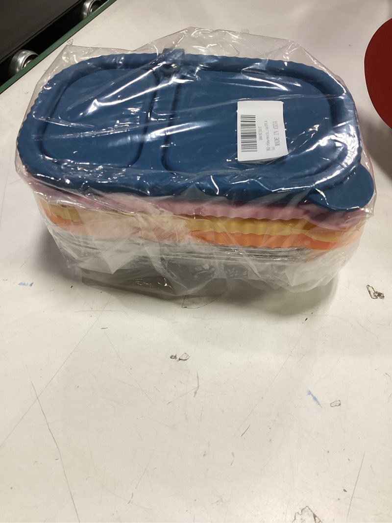 Condition photo showing New/Like New for 304 Stainless Steel 2-Compartment Snack and Lunch Container with Easy-Open Silicone Lid, Built-In Utensil Clip, Leak-Proof and Stackable Design - Reusable Food Storage Box (SET B, 4 Pack) SET B 4 Pack