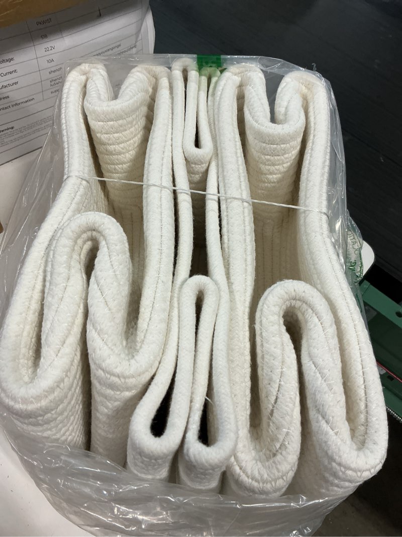 Condition photo showing Good Condition for cotton rope storage basket bins woven basket for organizing shelves 15x10x9.3" rectangle decorative baskets for storage clothes toys books towels nursery basket organizer 3 pack white