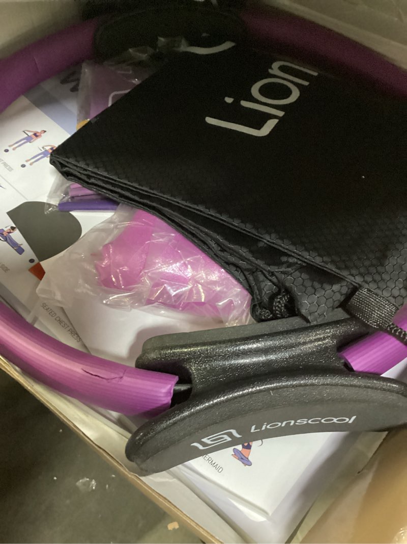 Condition photo showing Good Condition for lionscool pilates ring set – 14" anti-deformation magic circle with padded handles, mini ball, resistance bands, guide & bag purple