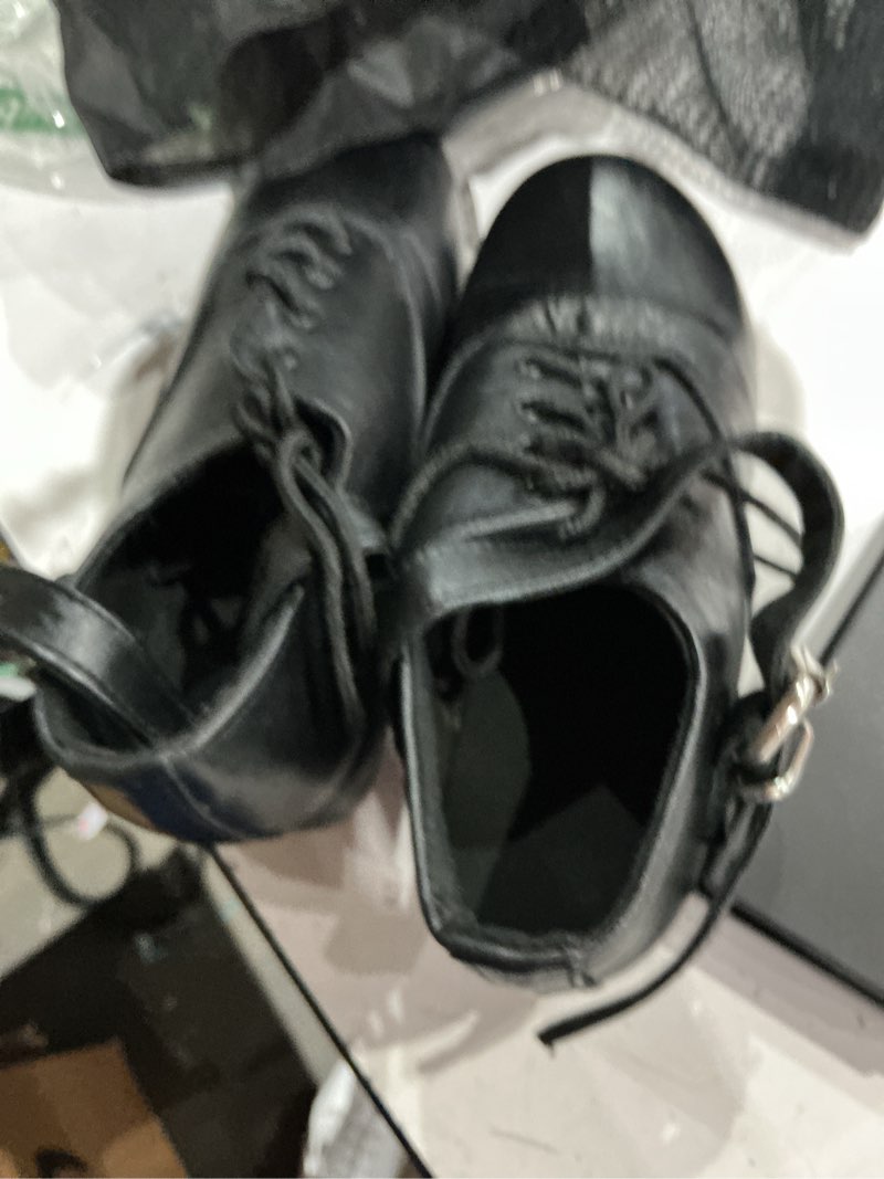 Condition photo showing Good Condition for handmade irish dance hard shoes with crystal buckles – irish shoes for step dancing, lightweight pure cowhide leather 2 little kid black