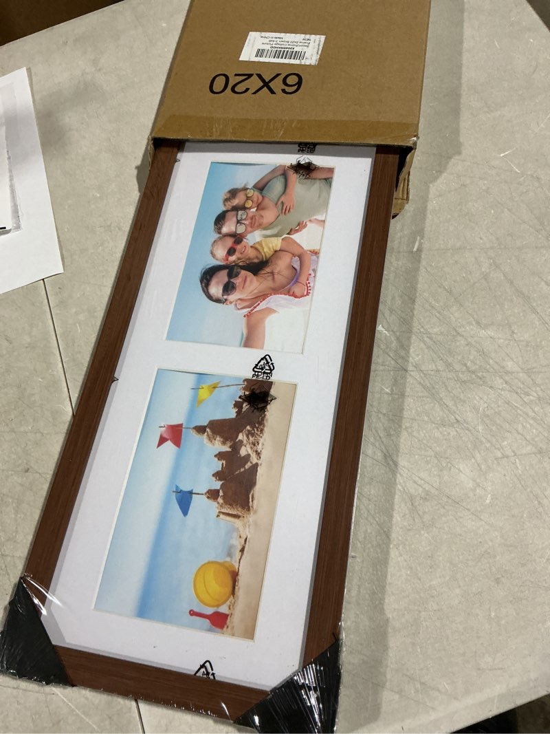 Condition photo showing Good Condition for decorUhome 6x20 Picture Frames Collage Wall Decor, Display 3Pcs 4x6 Photos with Mat or 1Pcs 6x20 Unmatted, 3 4x6 Collage Picture Frames for Wall Mounting, Brown 6x20 (3-4x6) Brown