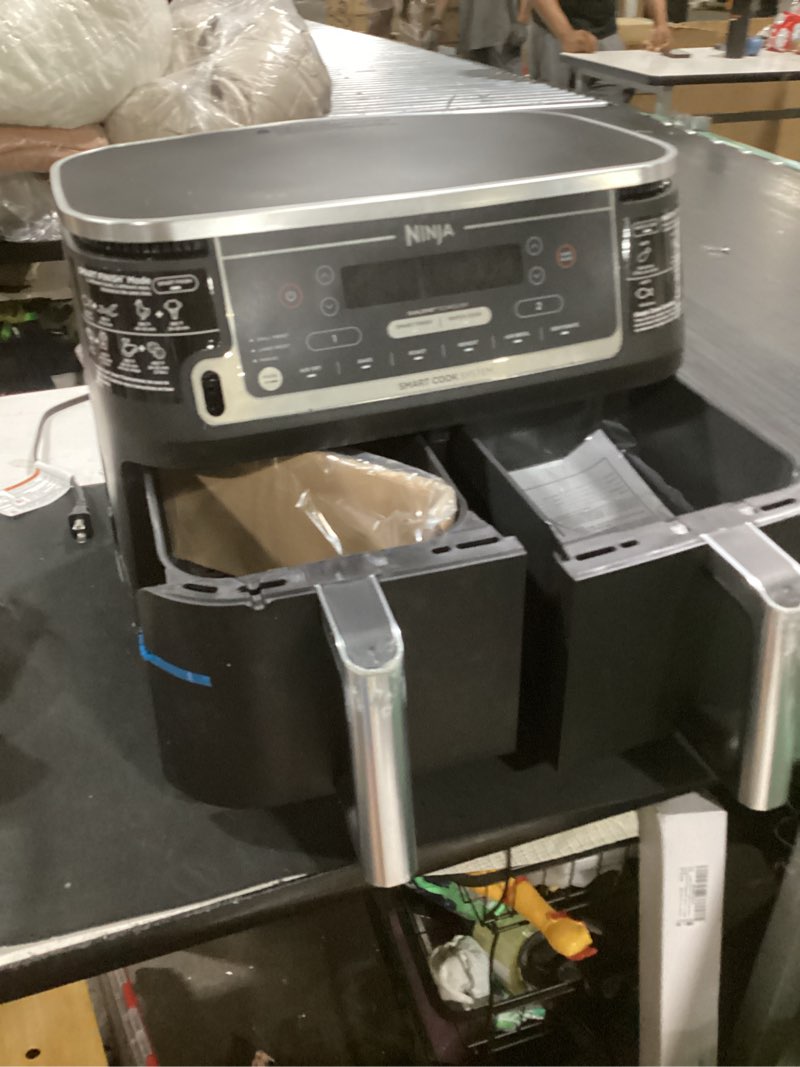 Condition photo showing As Is for ninja dz550 foodi 10 qt 6-in-1 dualzone smart xl air fryer with 2 independent baskets, smart cook thermometer for perfect doneness, match cook & smart finish to roast, dehydrate & more, grey