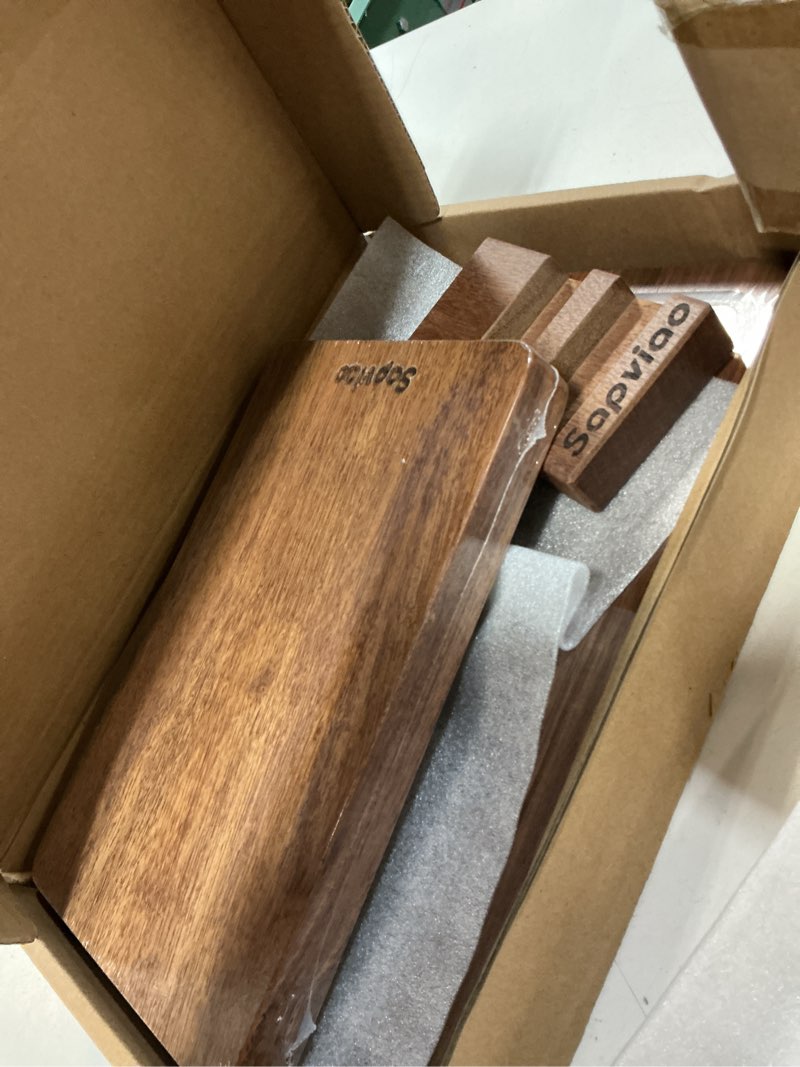 Condition photo showing Good Condition for teak wood cutting board set solid unibody design one piece durable knife friendly wooden chopping board with deepjuice grooves built in handles for kitchen meat 15 x 10.2 &11.8 x 7.9 in