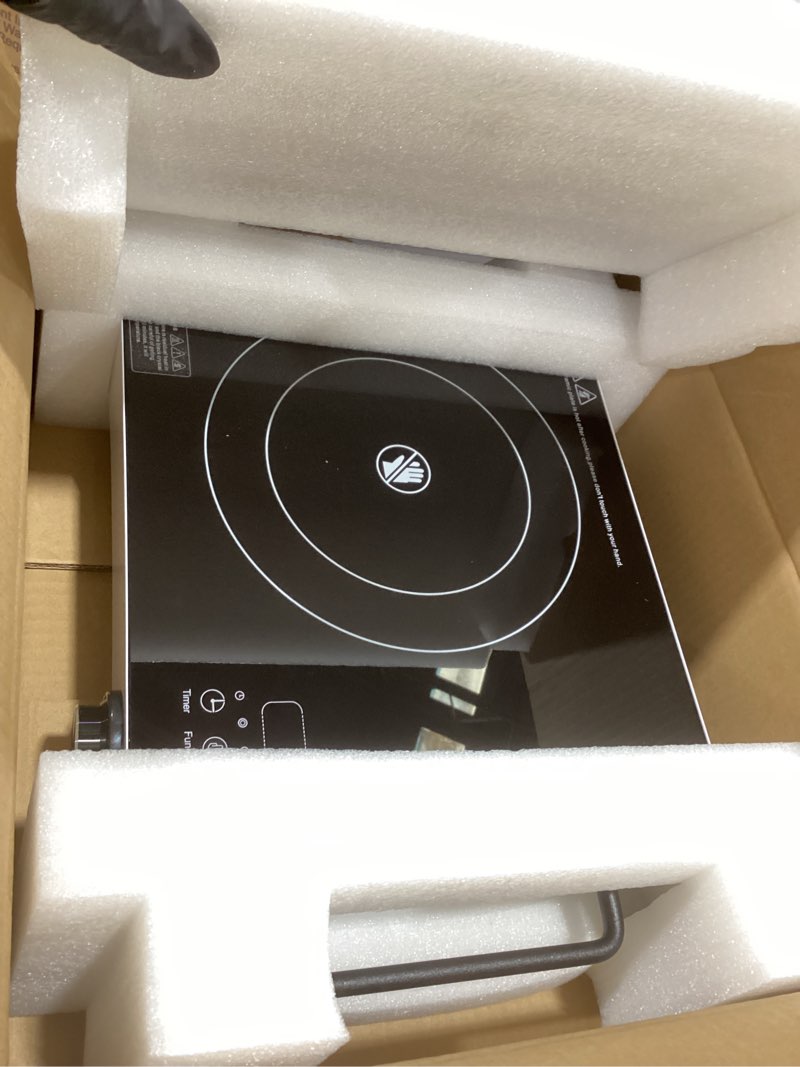 Condition photo showing As Is for VBGK Electric Cooktop, 110V Touch and Knob Electric Stove Top, 1800W Single Burner With Handle, 9 Power Levels, Kids Safety Lock & 4H Timer, Portable, Black Single Burner Electric Cooktop