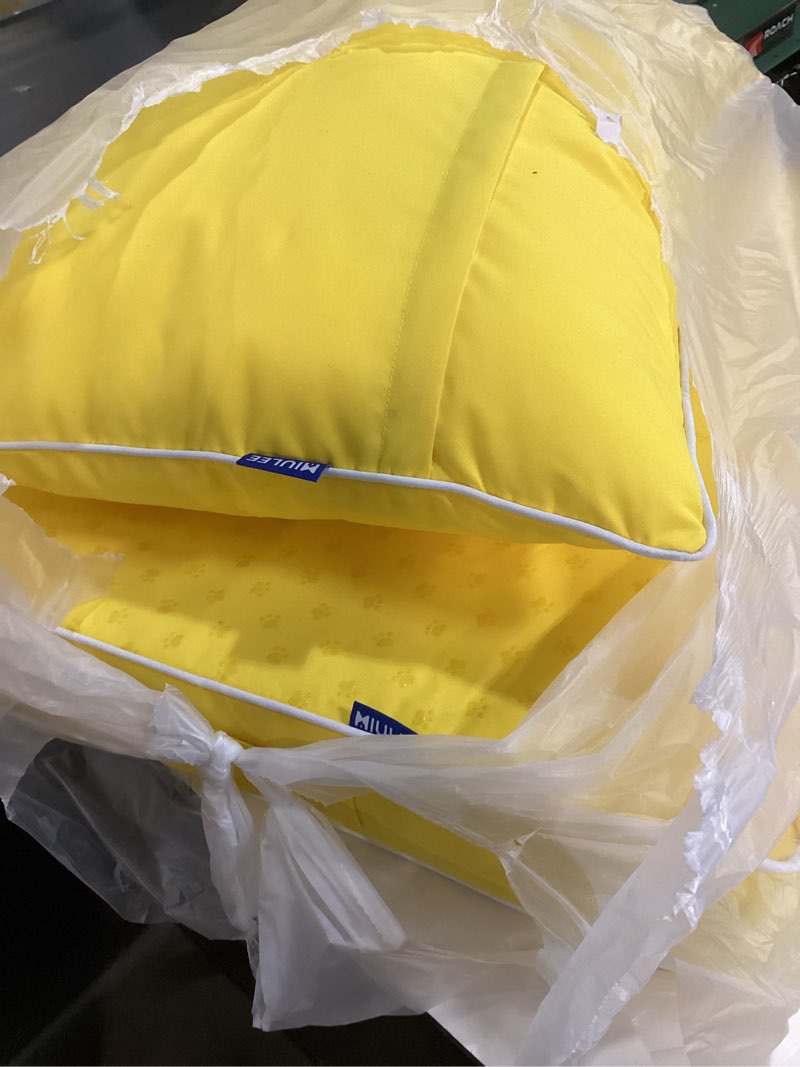 Condition photo showing Good Condition for miulee yellow outdoor seat cushion 24x24 inch waterproof & 3 year fade resistant deep seat and back cushion for patio furniture chair sofa couch with handle and adjustable straps yellow 24 x 24 x of 2 pack
