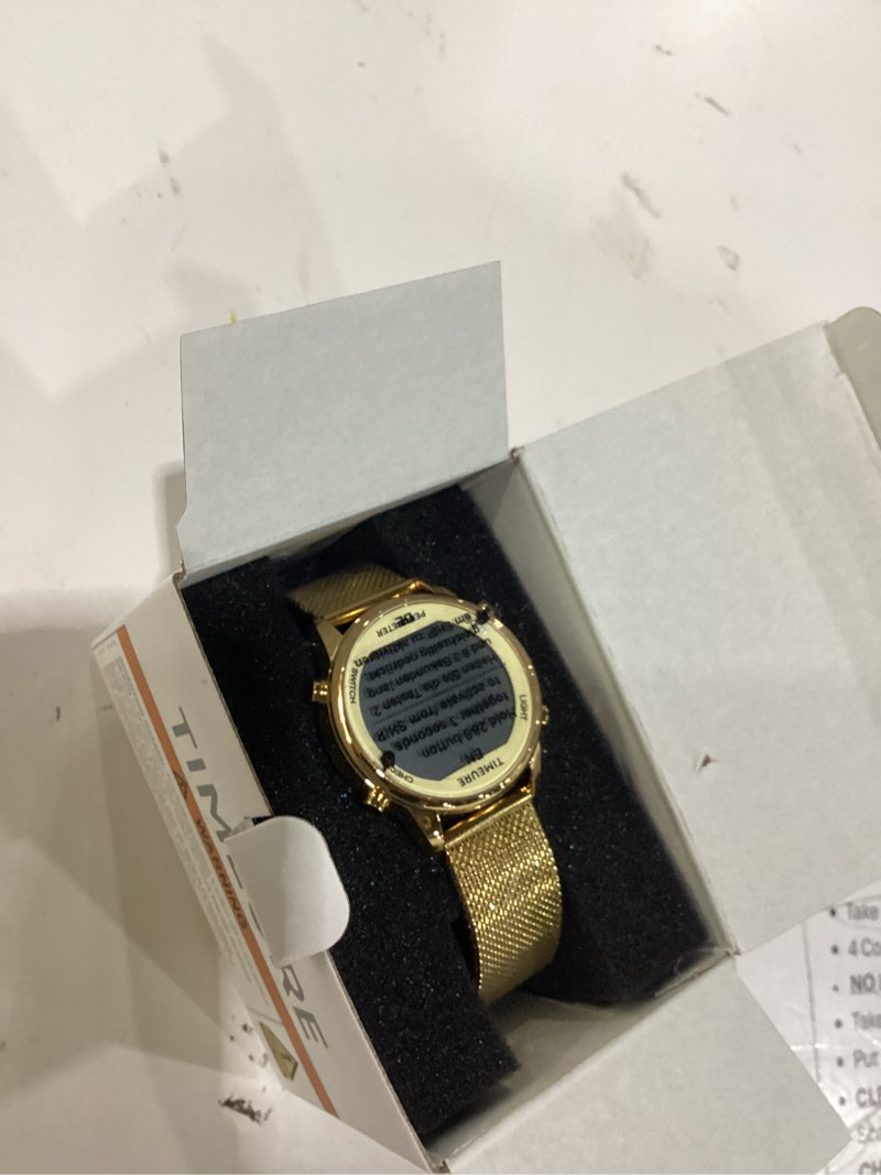 Condition photo showing Good Condition for pedometer watch for women, step counter watch, no app or charging | no app no charging, with step, calorie and distance tracking, a steel mesh band and up to 12 months of use gold non-crystal