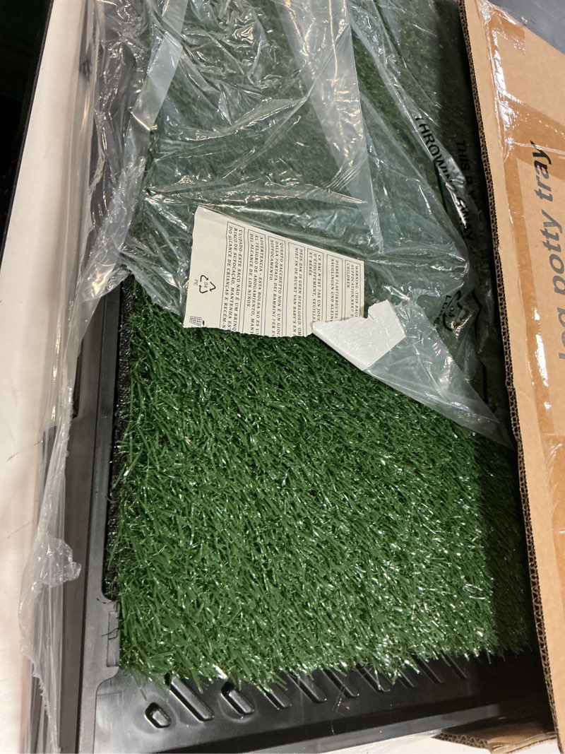 Condition photo showing Good Condition for Dog Grass Pad with Tray Extra Large 45”×34” Ultra-Absorbent Artificial Grass Pad for Dogs Potty Grass Hemmed Edge for Indoor Potty Training, Reusable Dogs Pee Pads, Dog Litter Box Balcony X-Large - 45”×34” for 60-100lbs Dog