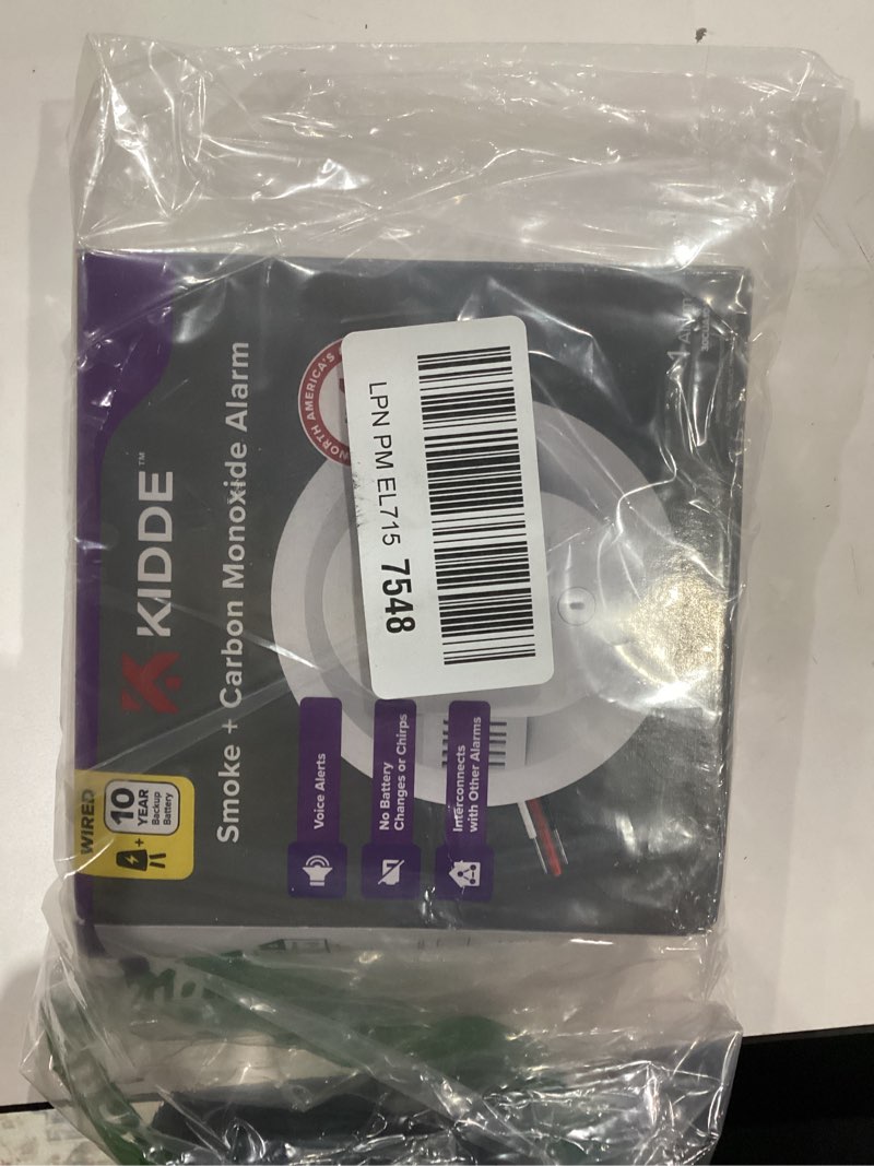Condition photo showing As Is for Kidde Hardwired Smoke & Carbon Monoxide Detector, 10-Year Battery Backup, Voice Alerts, Interconnectable LED Warning Light Indicators 1 Pack