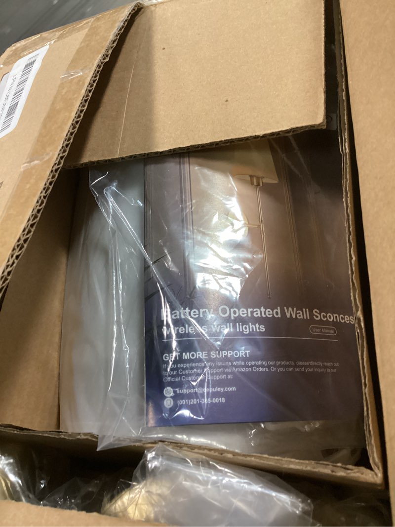 Condition photo showing New/Like New for depuley battery operated wall sconce: set of 2 wireless wall lights with remote for bedroom - rechargeable 15 colors gold wall lamp for living room hallway gold 24 inch set of 2