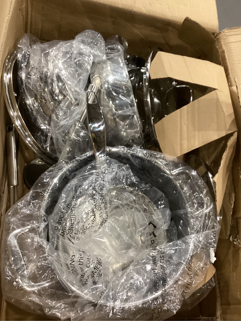 Condition photo showing Good Condition for amazon basics stainless steel cookware 15-piece set, oven safe, induction-ready, even heating, easy to clean, stay-cool handles, pots and pans, silver