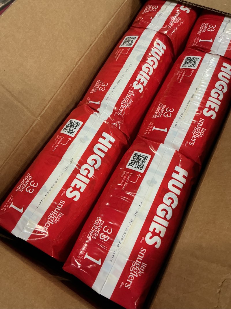 Condition photo showing New/Like New for huggies size 1 diapers, little snugglers diapers, size 1 (8-14 lbs), 198 count (6 packs of 33), packaging may vary size 1 198