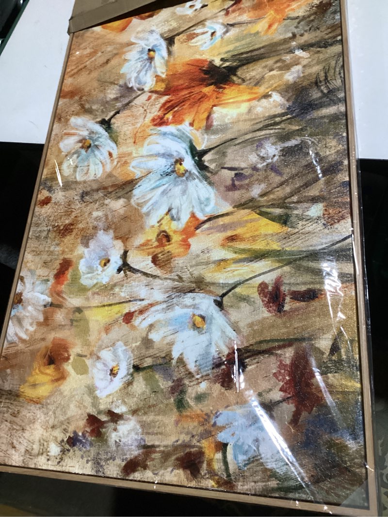 Condition photo showing Good Condition for Framed Wall Art Wildflowers Canvas Wall Pictures Abstract Daisy Flowers Canvas Prints Orange Yellow Floral Landscape Painting Artwork for Living Room Bedroom Kitchen Home Office Decor 24"x 48"