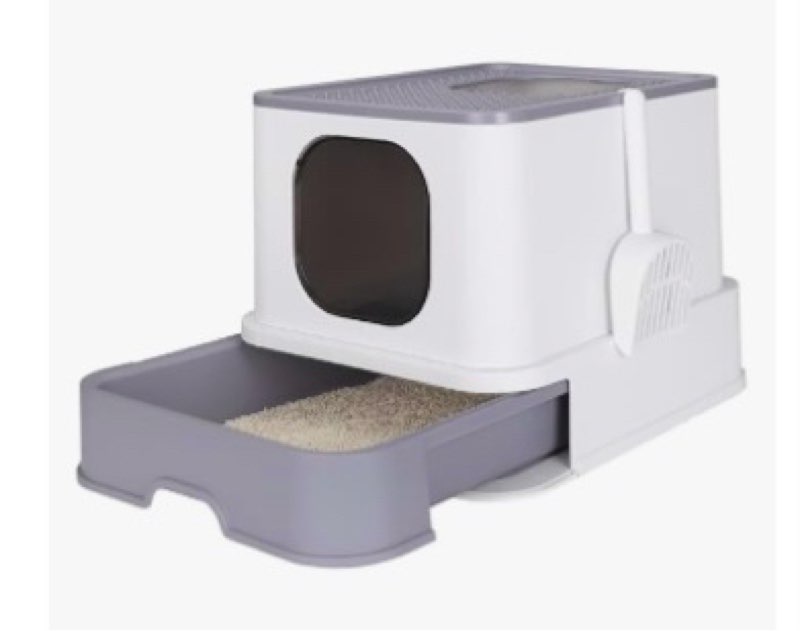 RIZZARI Large Foldable Cat Litter Box,Top Entry Cat Litter Box with Lid,Anti-Splshing Cat Kitty Litter Pan Easy Cleaning and Scoop (Upgrade,White)