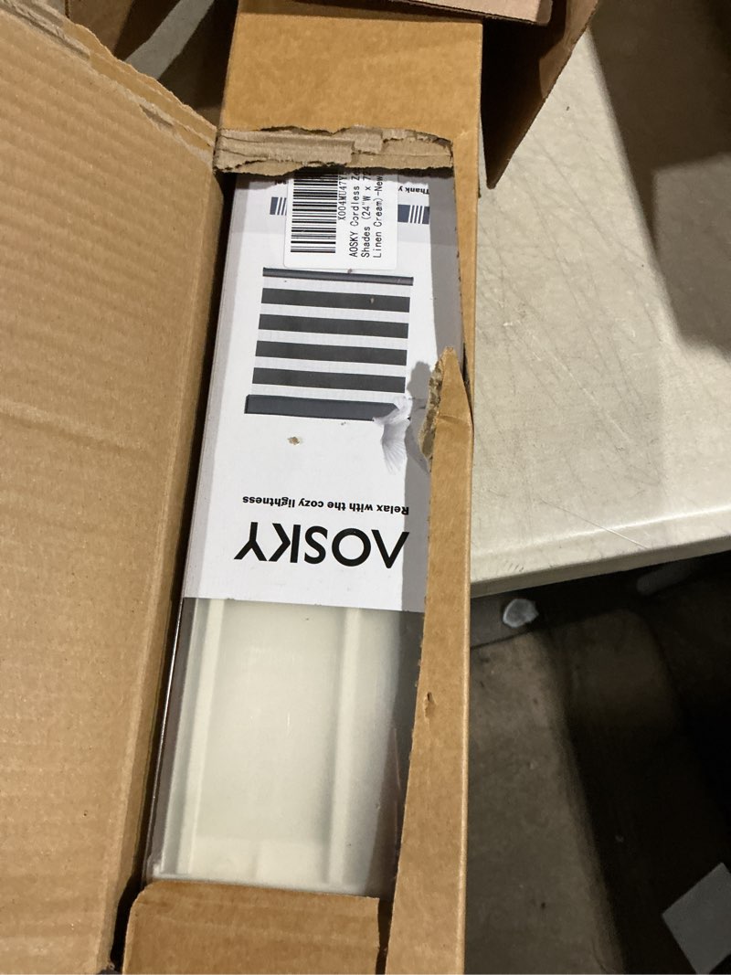 Condition photo showing Good Condition for aosky cordless zebra blinds for windows pull down roller window shades dual layer light filtering privacy for day and night, free-stop door shades for home easy to install linen cream 24" w x 72" h 24"w x 72"h linen cream