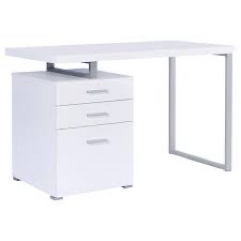 Coaster Home Furnishings Brennan Modern Contemporary Home Office 3-Drawer Writing Desk with Drawers Computer Desk Study Table File Cabinet Storage Silver Metal Frame White 800325