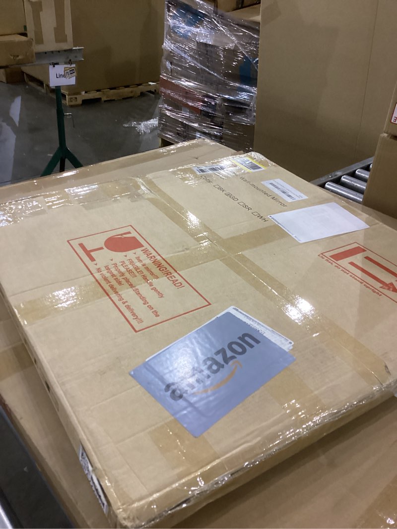 Condition photo showing New/Like New for VooBang Gold Round Bathroom Mirror, 24 inch Circle Wall Mounted Hanging Mirror with Simple Modern Circular Metal Frame for Hallway, Entryway, Living Room, Gold Frame Gold 24"L x 24"W