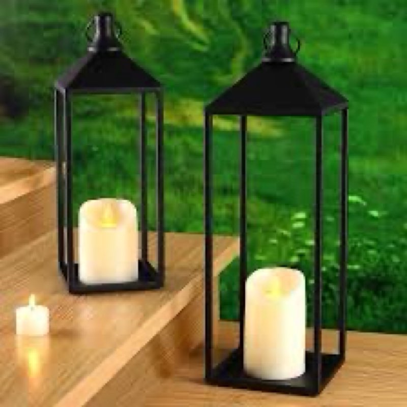 matahum modern farmhouse lanterns decorative indoor & outdoor, 17" 13" set of 2 black vintage lanter