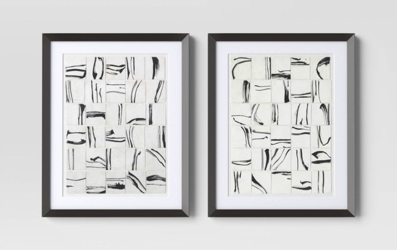 (Set of 2) 16"x20" Patterned Lines Abstract Framed Arts Black - Threshold™