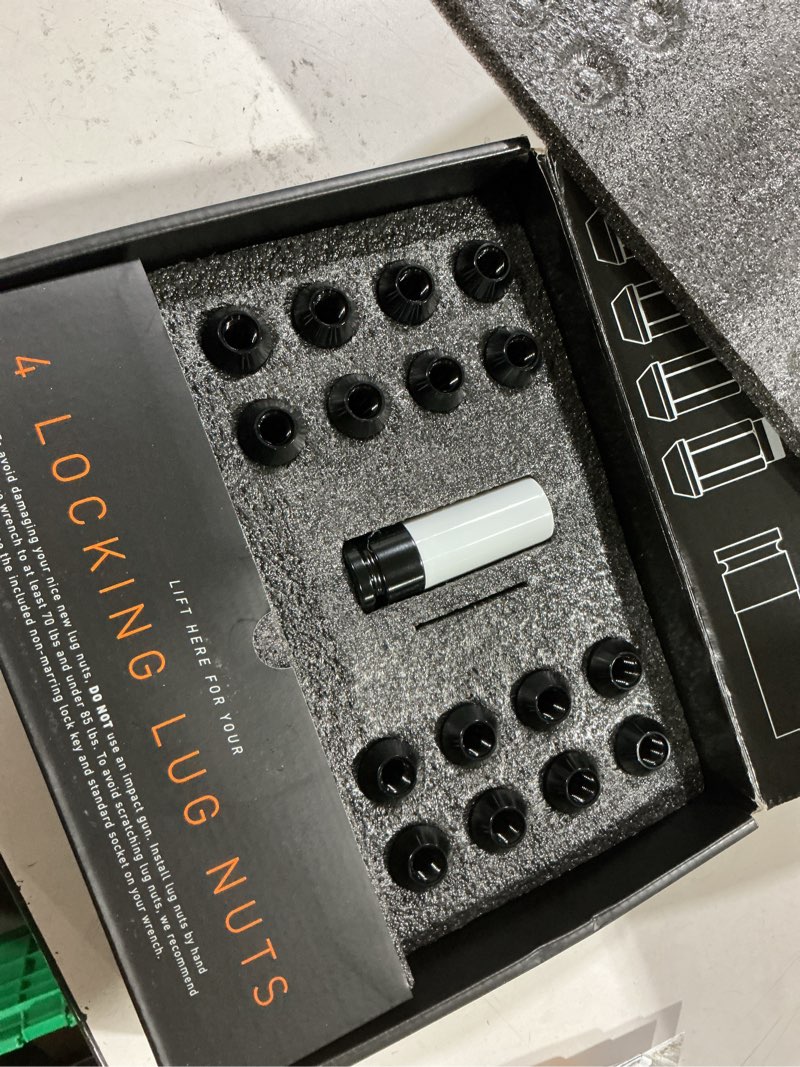 Condition photo showing As Is for mishimoto aluminum locking black lug nuts set, m12x1.5, 20 pieces