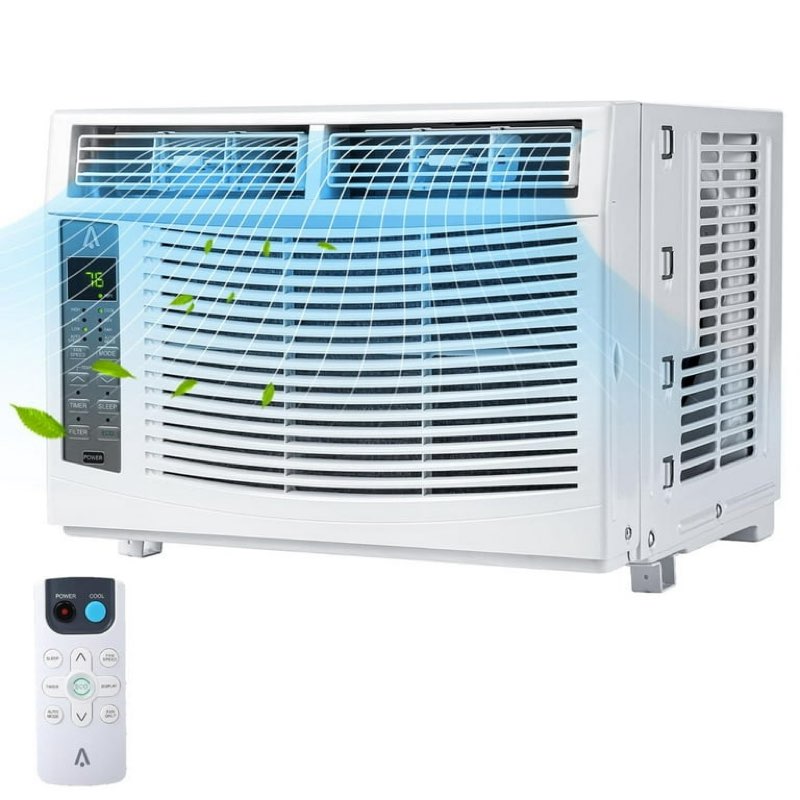garvee 6000 btu window air conditioner with remote, covers up to 250 sq. ft, white