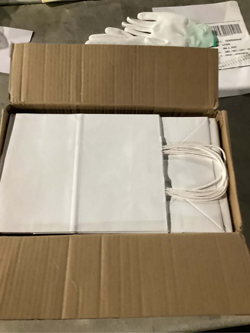Condition photo showing Good Condition for Toovip 50 Pack 8x4.75x10 Inch Medium White Kraft Paper Bags with Handles Bulk, Gift Wrap Bags for Favors Grocery Retail Party Birthday Shopping Business Goody Craft Merchandise Take Out Sacks