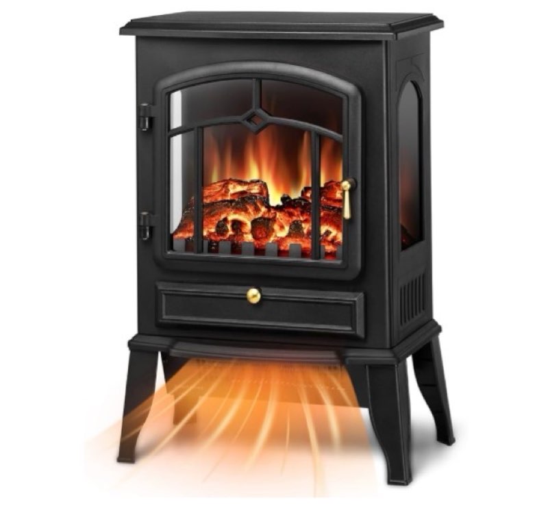 22" Electric Fireplace Heater,Freestanding Fireplace Stove with Realistic Flames,1000/1500W Fireplace Heater with Overheating Protection,Adjustable Flame Brightness(Black)