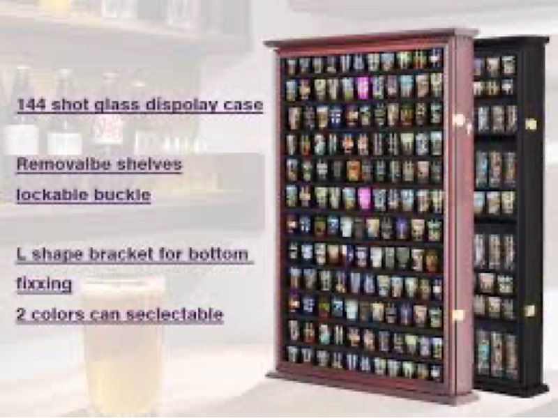 144 Shot Glass Display Case - Large Wall-Mounted Shadow Box with UV Protection, Perfect for Home Dec