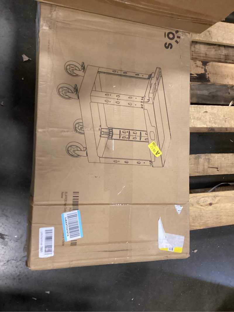 Condition photo showing Good Condition for ELAFROS Heavy Duty Plastic Utility Cart 34 x 17 Inch - Work Cart Tub Storage W/Deep Shelves and Full Swivel Wheels Safely Holds up to 550 lbs - 2 Tier Service Cart for Warehouse with 6" Caster
