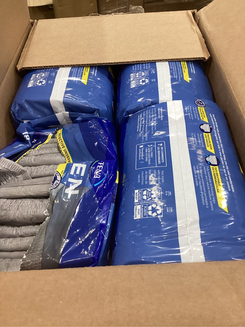Condition photo showing As Is for tena adult protective underwear for men, maximum absorbency, xl, 72 count (waist size 45in-58in) x-large 72