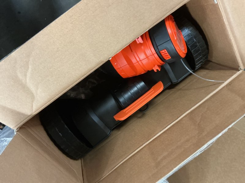 Condition photo showing As Is for black+decker weed eater, lawn edger and cordless lawn mower 3 in 1 combo, includes (2) batteries, charger, 12 inch battery powered string trimmer and lawnmower, adjustable length and height (mtc220) 3-in-1 mower only