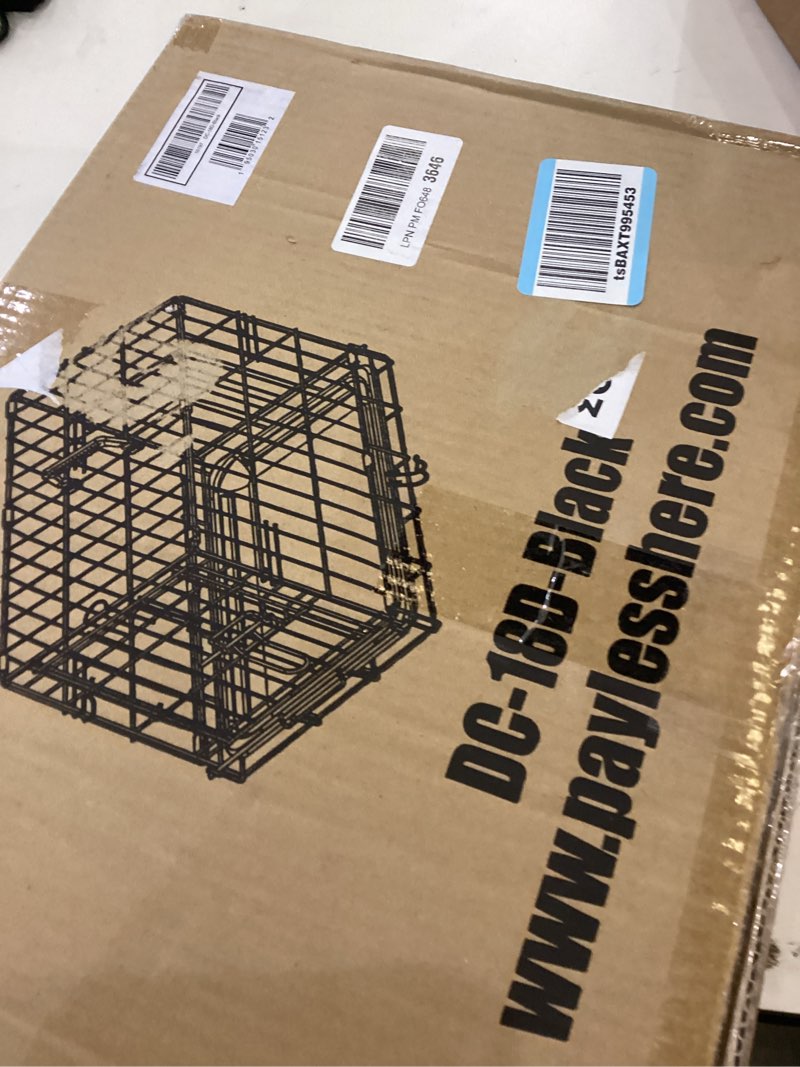 Condition photo showing As Is for BestPet | Dog Crate | 18" | Black | Foldable Metal Kennel with Single Doors, Secure Slide-Bolt Latches, Leakproof Tray | Portable Dog Cage for Small Breeds | for Travel, Indoor & Outdoor Use Black 18"