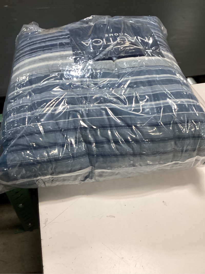 Condition photo showing Good Condition for Nautica - King Quilt Set, Cotton Reversible Bedding with Matching Shams, Home Decor for All Seasons (Coveside Blue, King) Dark Blue/Medium Blue King