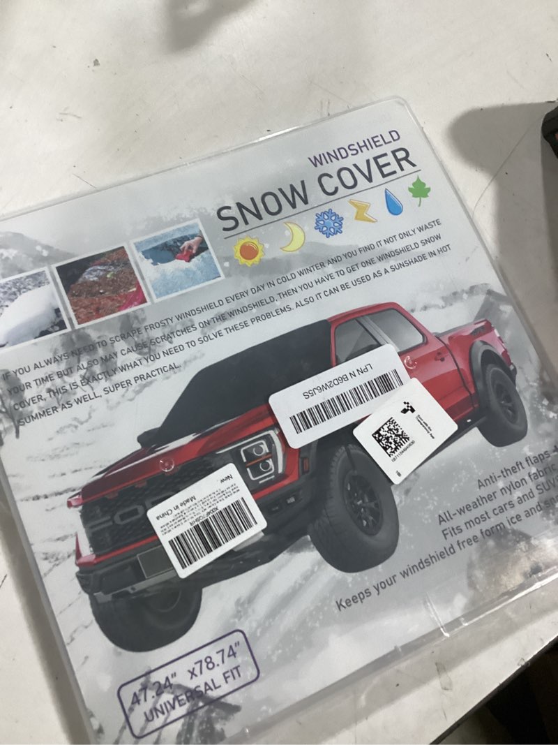 Condition photo showing Good Condition for snow cover for cars,windshield cover for ice and snow and ice removal sunshade,frost windshield cover for ice,2*removal side mirror protector,wide size 78"x47" inch,black