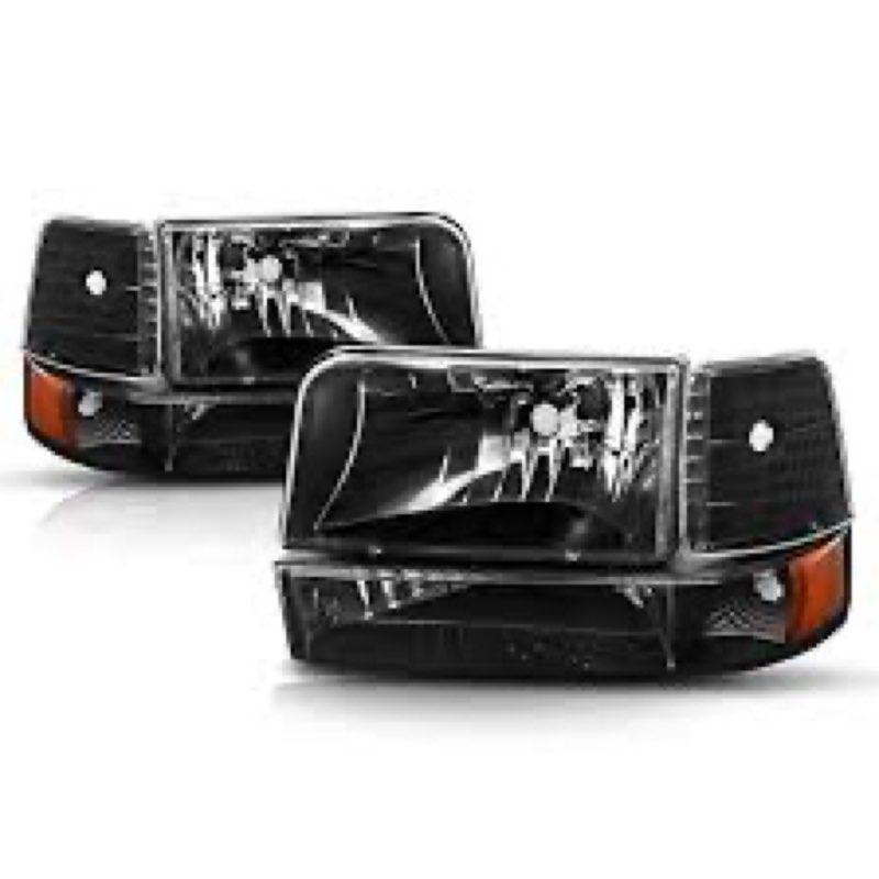Cxdar Headlights Assembly Compatible with Ford Bronco F150 F250 F350 Super Duty 1992-1996 Headlights Pickup Headlamps w/Bumper Lights and Corner Lights, 6PCS, Black Housing Amber Reflector