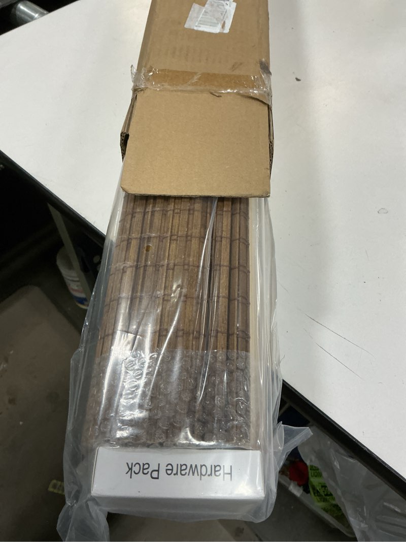 Condition photo showing Good Condition for LazBlinds Cordless Bamboo Roman Shades, Privacy Blinds for Interior Windows, Room Darkening Roll Up Bamboo Blinds for Home & Patio, 30.5" W x 48" H, Highfield Teak Pricacy - Highfield Teak 30 1/2" W x 48" H