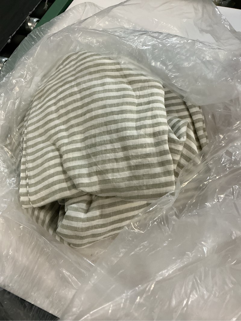 Condition photo showing Good Condition for quince european linen deluxe bedding bundle, king, willowleaf/white stripe