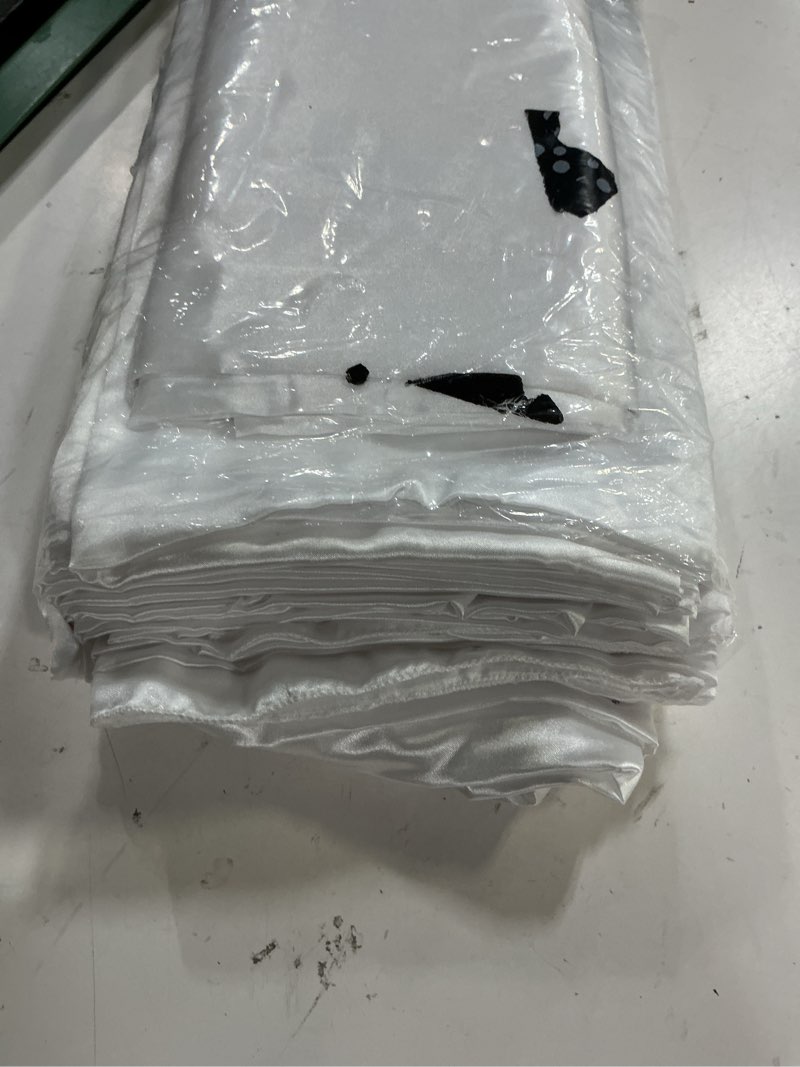 Condition photo showing Good Condition for turstin 8 packs white satin tablecloth 102 x 58 inch overlay satin table cover rectangle bright silk tablecloth smooth fabric table decoration for wedding banquet party events white 8